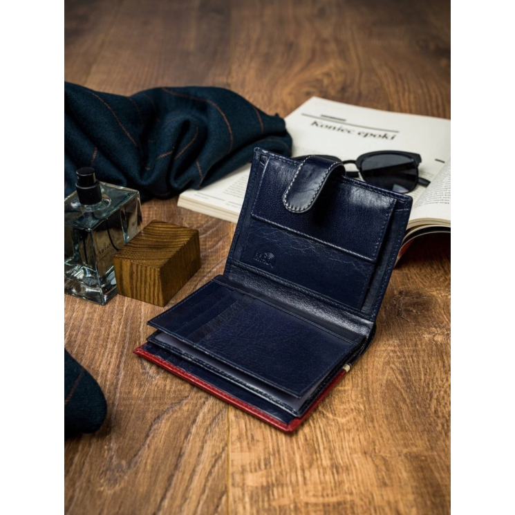 RFID bőr pénztárca ROVICKY 331L-RBA-D NAVY-RED