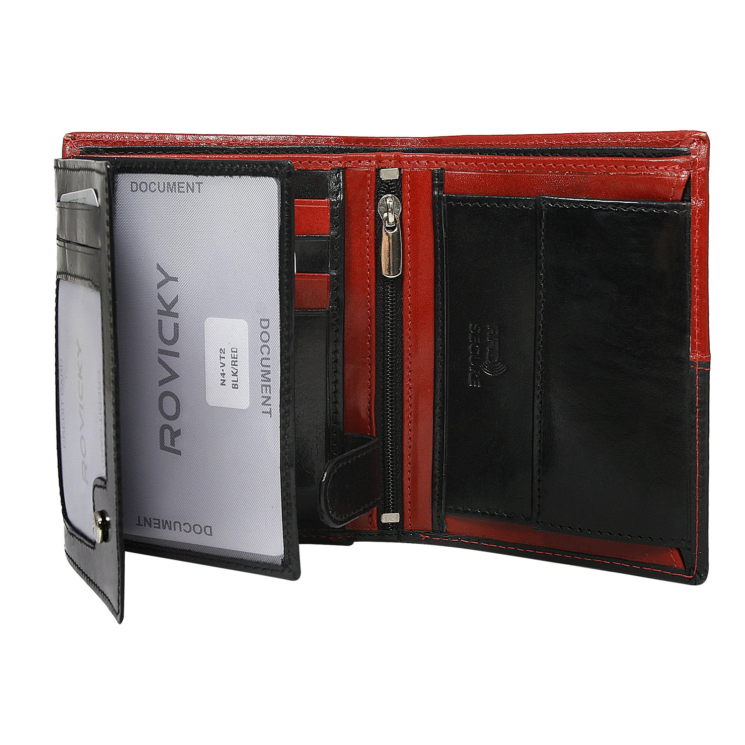 RFID bőr pénztárca ROVICKY N4-VT2 Fekete+piros