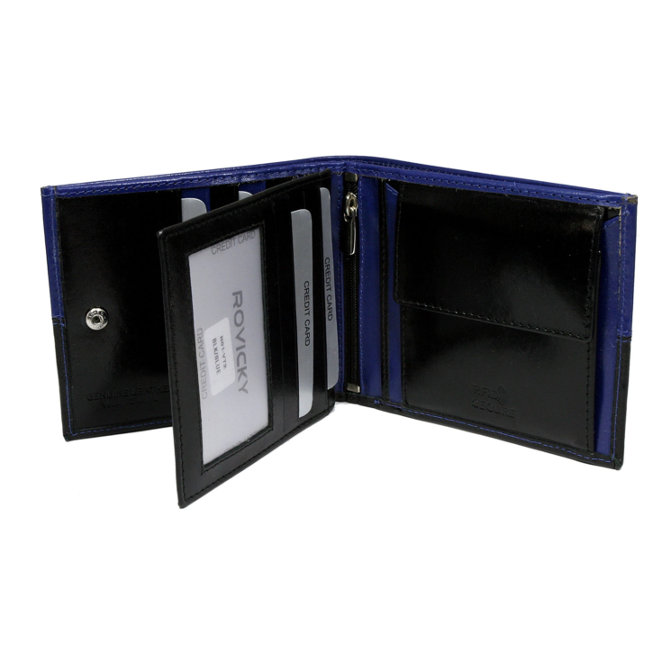 RFID bőrtárca ROVICKY N01-VT2 Fekete+Kék