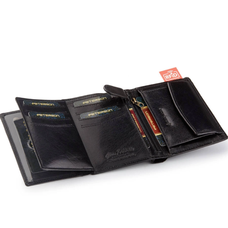 PETERSON PTN 339 2-1-1 FEKETE RFID bőr pénztárca