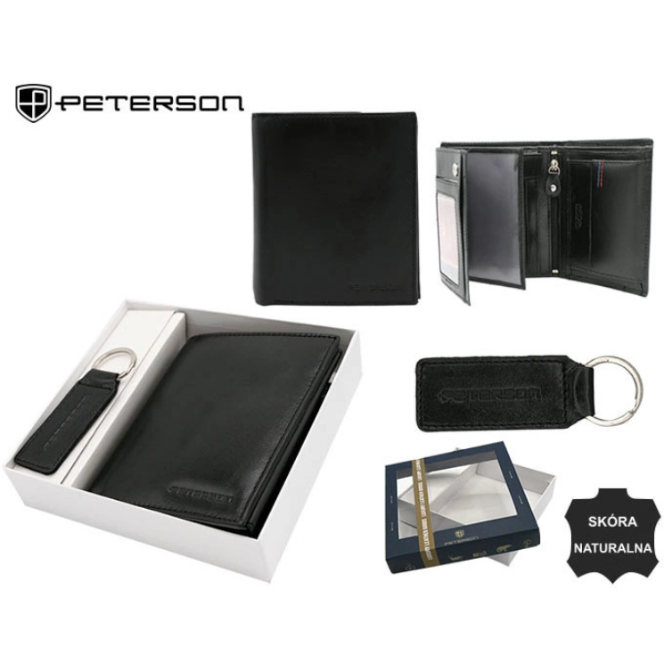 Férfi ajándék szett: bőr pénztárca és kulcstartó PETERSON PTN SET-M-1549-KCS