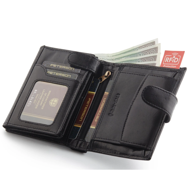 PETERSON PTN 317Z 2-1-1 FEKETE RFID bőr pénztárca