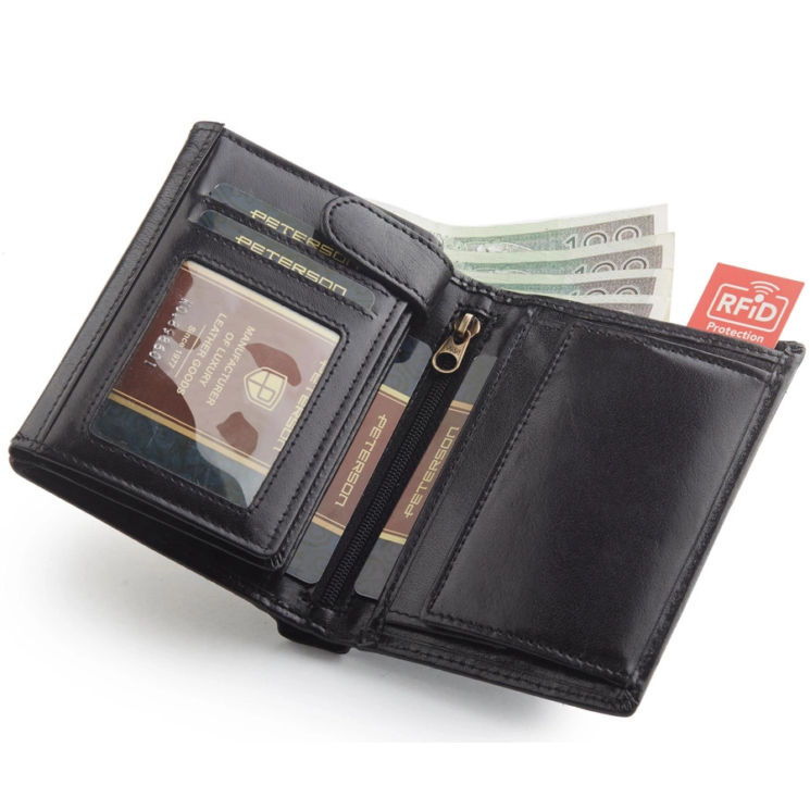 PETERSON PTN 324 2-1-1 FEKETE RFID bőr pénztárca
