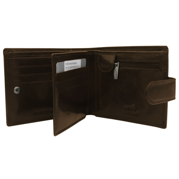 RFID bőr pénztárca PC-107L-BAR Barna