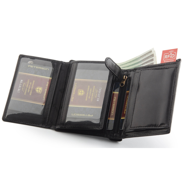 PETERSON PTN 324 2-1-1 FEKETE RFID bőr pénztárca