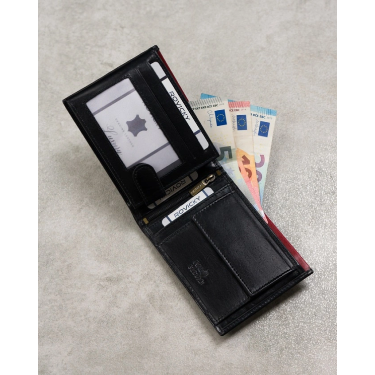 RFID bőr pénztárca ROVICKY N992-RVT Fekete+piros