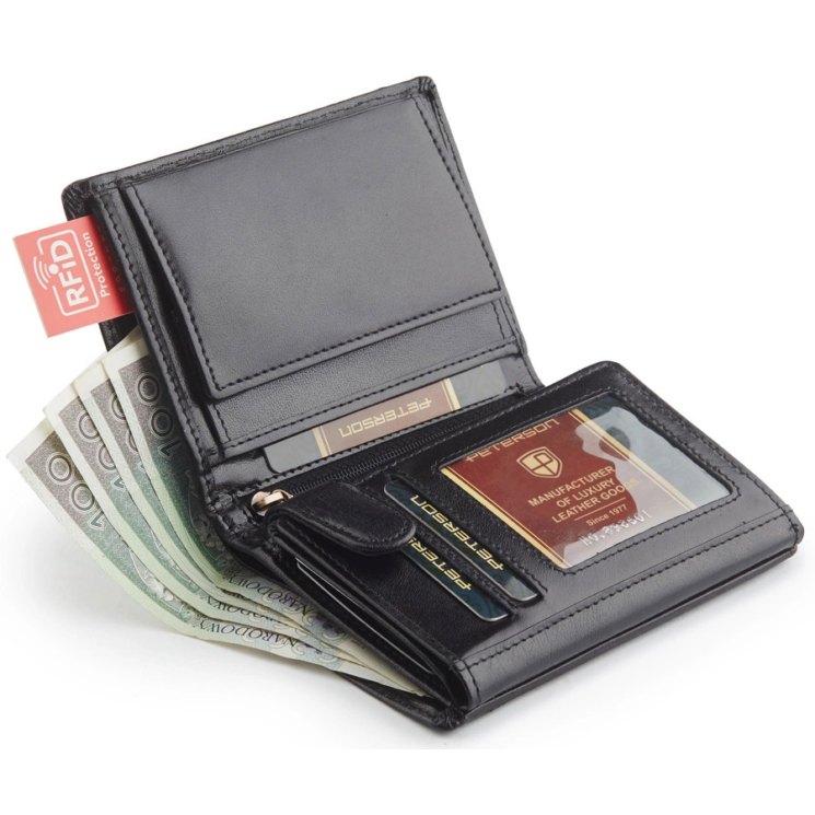 PETERSON PTN 324 2-1-1 FEKETE RFID bőr pénztárca