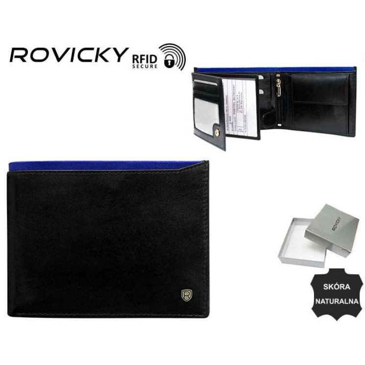RFID bőr pénztárca ROVICKY N992-RVT Fekete+Navy