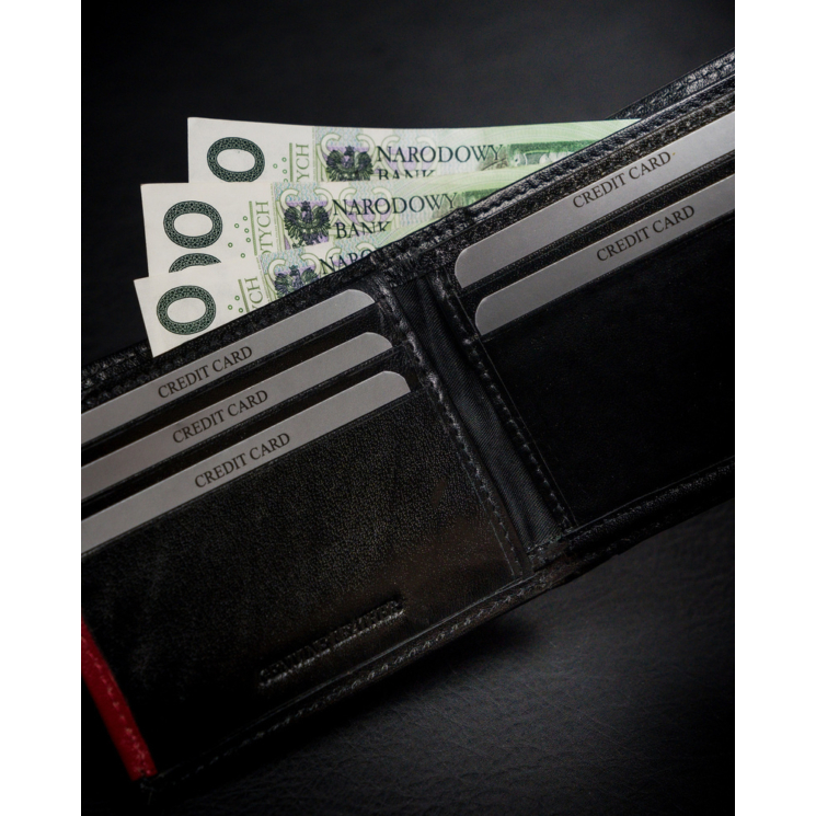 RFID bőr pénztárca ROVICKY 1540-03-BOR Fekete+piros