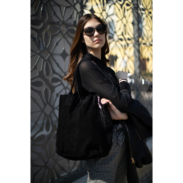 Valódi velúrbőr női táska S6813 Black