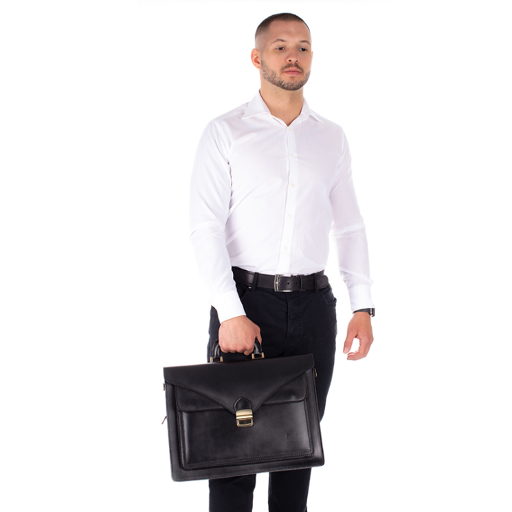 Maxmoda Valódi bőr aktatáska 3 részes fekete színben