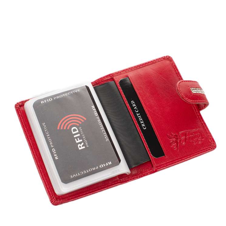 Fairy Crystal köves valódi bőr női kártyatartó piros RFID védelemmel