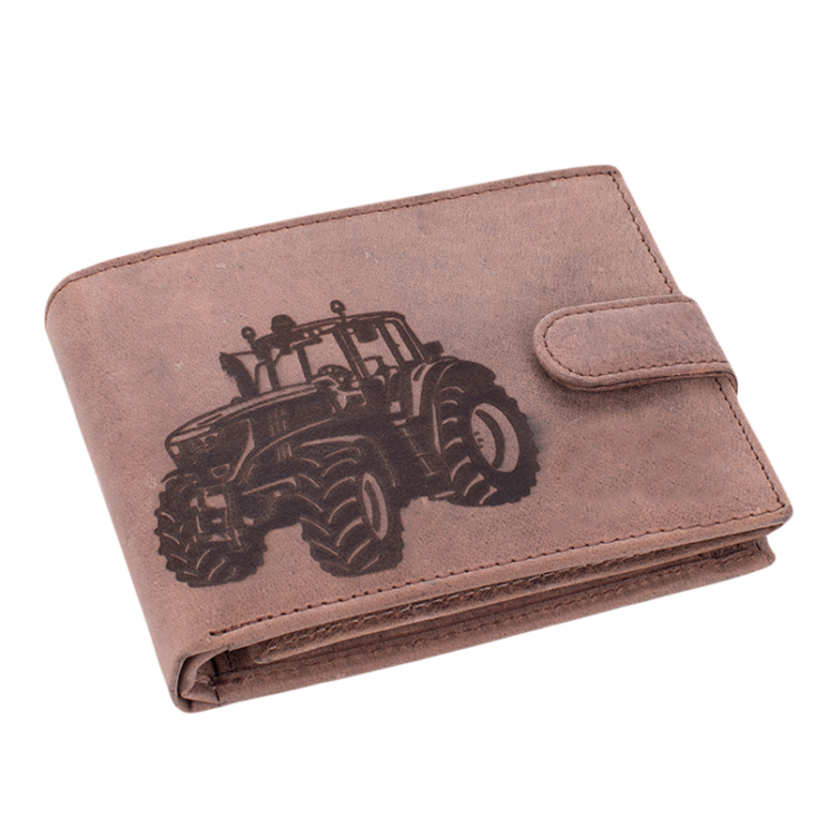 Bőr pénztárca barna színben traktor mintával RFID védelemmel díszdobozban 5702-tractor-1