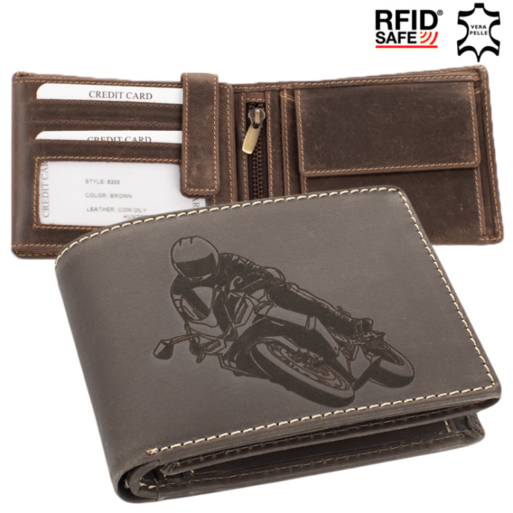 GIULIO valódi bivalybőr motoros férfi pénztárca díszdobozban RFID rendszerrel 