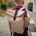 Bézs vízálló többzsebes laptoptartós hátizsák